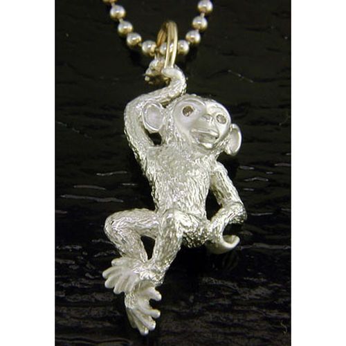 Chimp Pendant with Brown Diamond Eyes - Sterling Silver and 14K Gold  - SD-SGP530
