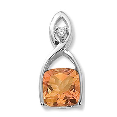 Citrine & Diamond Pendant - Sterling Silver - 80366CI-SS