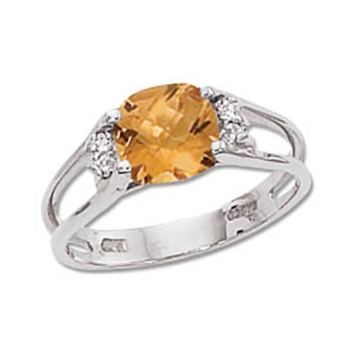 Citrine & Diamond Ring - 14K White Gold Size 7 - 70723CIWG