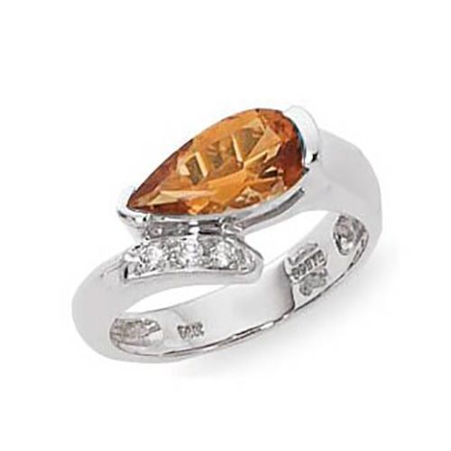 Citrine & Diamond Ring - 14K White Gold Size 7 - 70813CIWG