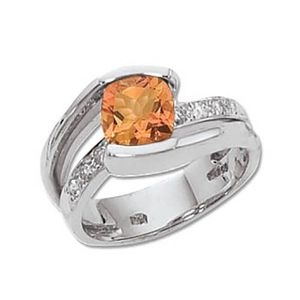 Citrine & Diamond Ring - 14K White Gold Size 7 - 70722CIWG