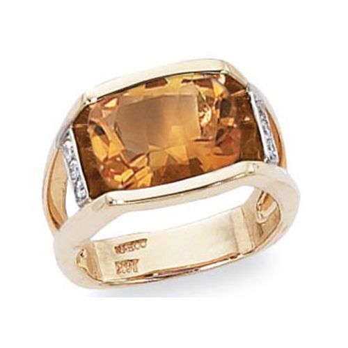 Citrine & Diamonds Ring - 14K Yellow Gold Size 7
