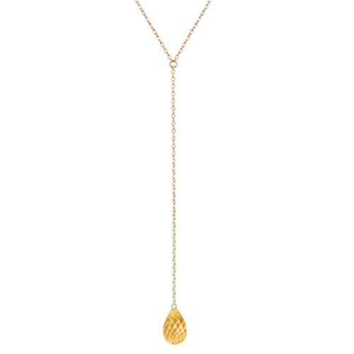 Citrine Drop Y Necklace - 14K Yellow Gold 26 Inch