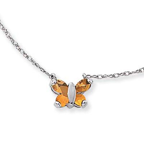 Citrine Pendant With Chain - 14K White Gold