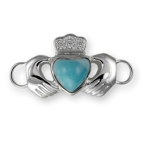 Claddagh Larimar Bracelet Clasp - Sterling Silver