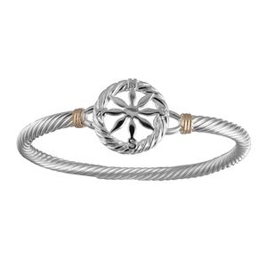 Compass Rose Cable Hook Bracelet - Silver & 14K Gold 5mm 6.5 Inch