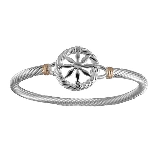 Compass Rose Cable Hook Bracelet - Silver & 14K Gold 5mm 7 Inch