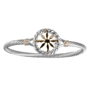 Compass Rose Cable Hook Bracelet - Silver & Gold 3.5mm 6.5 Inch
