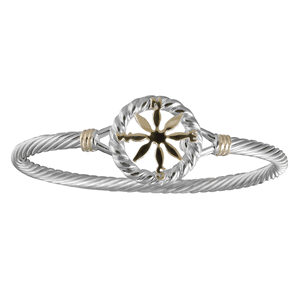 Compass Rose Cable Hook Bracelet - Silver & Gold 3.5mm 7.5 Inch