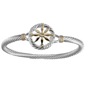 Compass Rose Cable Hook Bracelet - Sterling Silver & 14K 5mm 7 Inch