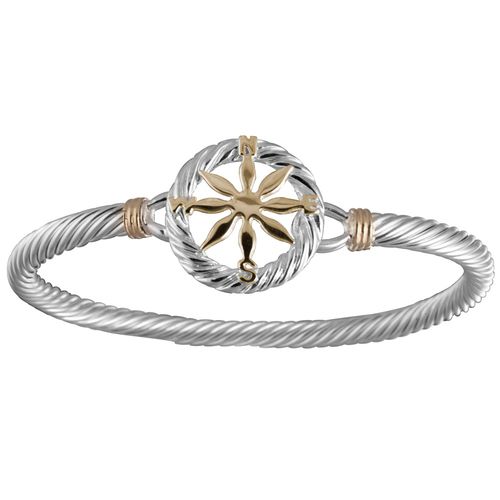 Compass Rose Cable Hook Bracelet - Sterling Silver & 14K 5mm 8 Inch