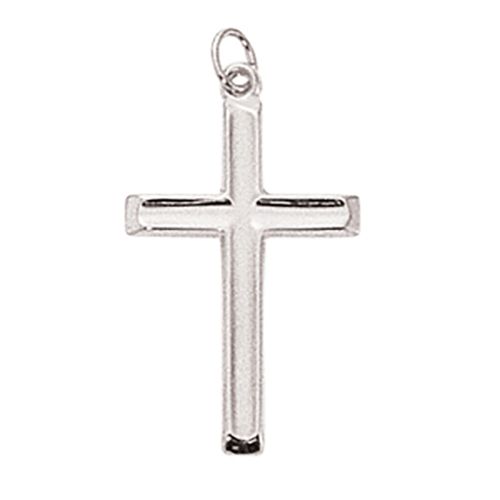 Concave Cross Pendant - 14K White Gold