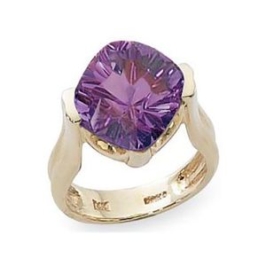 Concave Cushion Amethyst Ring - 14K Yellow Gold Size 7