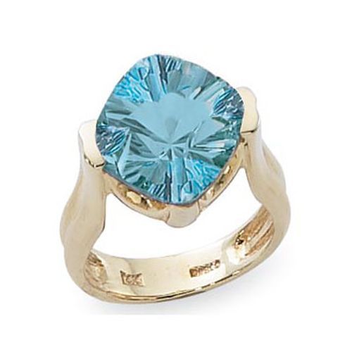 Concave Cushion Blue Topaz Ring - 14K Yellow Gold Size 7