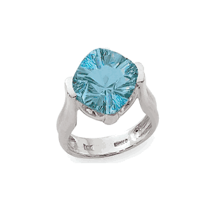 Concave Cushion Blue Topaz Ring - Sterling Silver Size 7