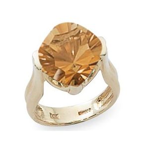 Concave Cushion Citrine Ring - 14K Yellow Gold Size 7