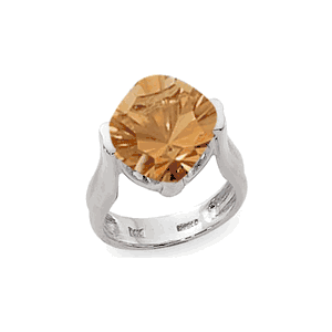 Concave Cushion Citrine Ring - Sterling Silver Size 7