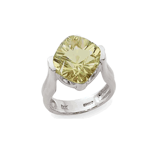 Concave Cushion Oro Verde Quartz Ring - Sterling Silver Size 7
