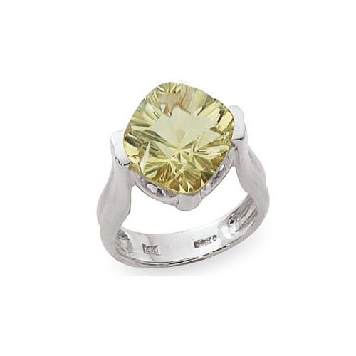 Concave Cushion Oro Verde Quartz Ring - Sterling Silver Size 7