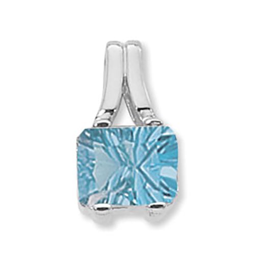 Concave Emerald Cut Blue Topaz Pendant - 14K White Gold
