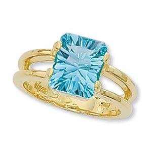 Concave Emerald Cut Blue Topaz Ring - 14K Yellow Gold Size 7