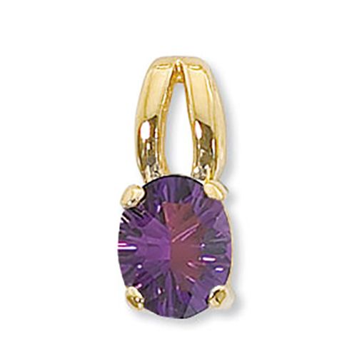 Concave Oval Amethyst Pendant - 14K Yellow Gold