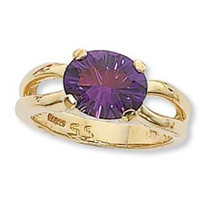 Concave Oval Amethyst Ring - 14K Yellow Gold Size 7