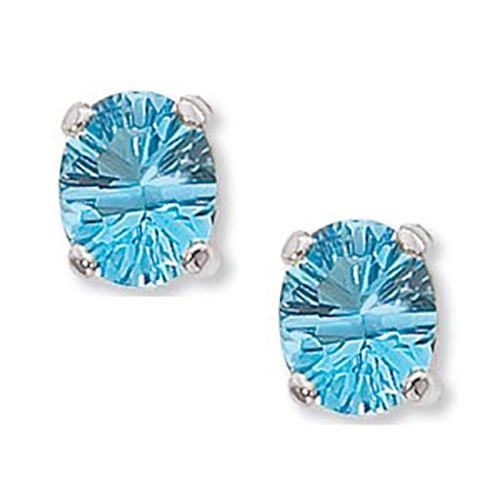 Concave Oval Blue Topaz Earrings - Sterling Silver