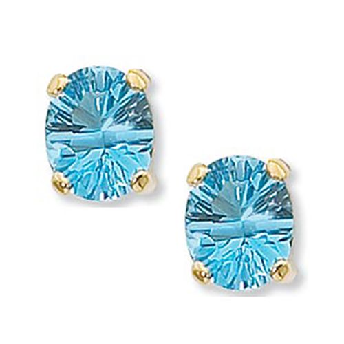 Concave Oval Blue Topaz Gemstone Earrings - 14K Yellow Gold