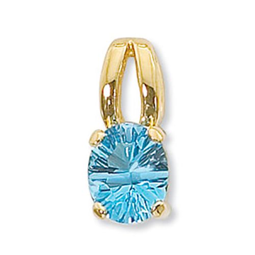 Concave Oval Blue Topaz Pendant - 14K Yellow Gold