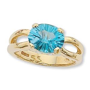 Concave Oval Blue Topaz Ring - 14K Yellow Gold Size 7