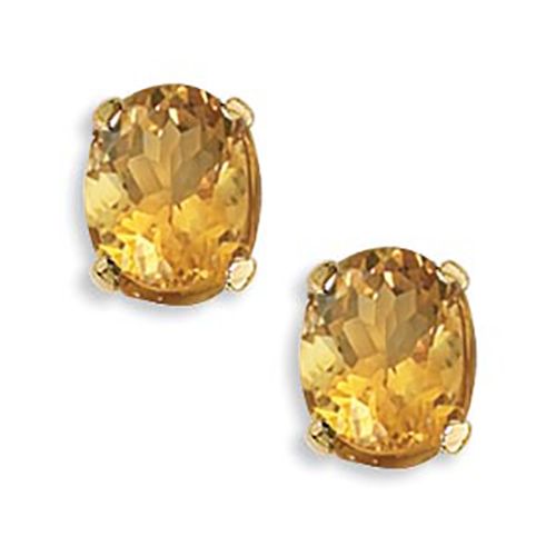 Concave Oval Citrine Gemstone Earrings - 14K Yellow Gold
