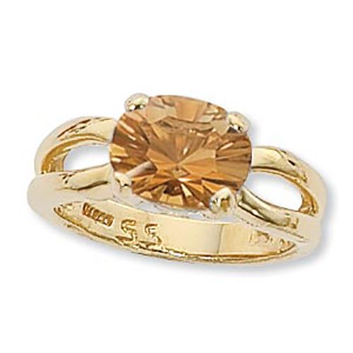 Concave Oval Citrine Ring - 14K Yellow Gold Size 7