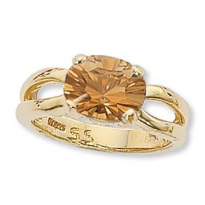 Concave Oval Citrine Ring - 14K Yellow Gold Size 7