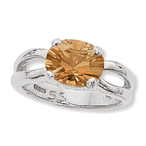 Concave Oval Citrine Ring - Sterling Silver Size 7