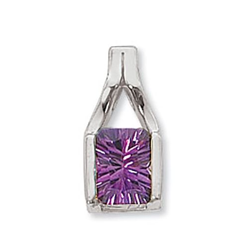 Concave Rectangle Amethyst Pendant - 14K White Gold