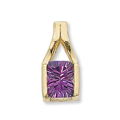 Concave Rectangle Amethyst Pendant - 14K Yellow Gold