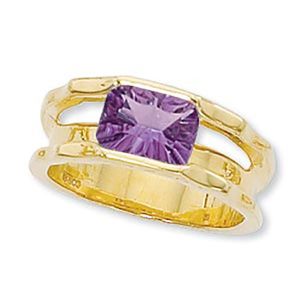 Concave Rectangle Amethyst Ring - 14K Yellow Gold Size 7