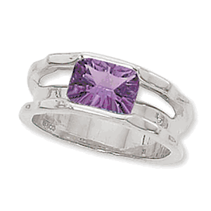 Concave Rectangle Amethyst Ring - Sterling Silver Size 7