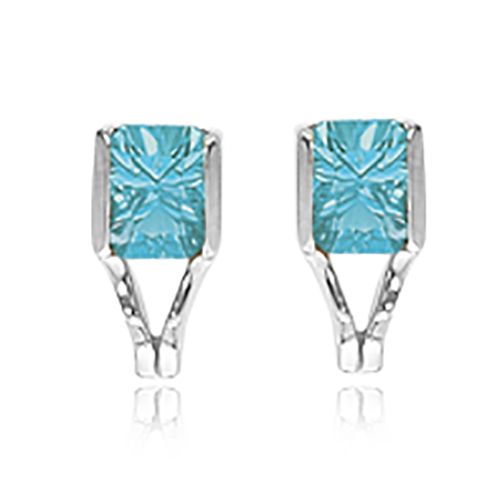 Concave Rectangle Blue Topaz Earrings - 14K White Gold