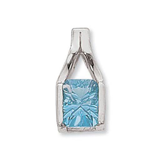 Concave Rectangle Blue Topaz Pendant - 14K White Gold