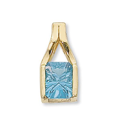 Concave Rectangle Blue Topaz Pendant - 14K Yellow Gold