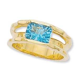 Concave Rectangle Blue Topaz Ring - 14K Yellow Gold Size 7
