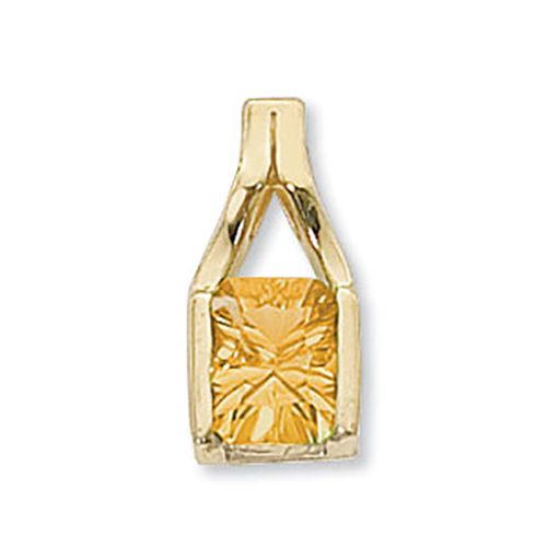 Concave Rectangle Citrine Pendant - 14K Yellow Gold