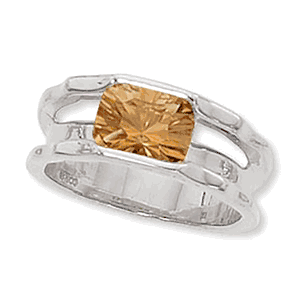 Concave Rectangle Citrine Ring - Sterling Silver Size 7