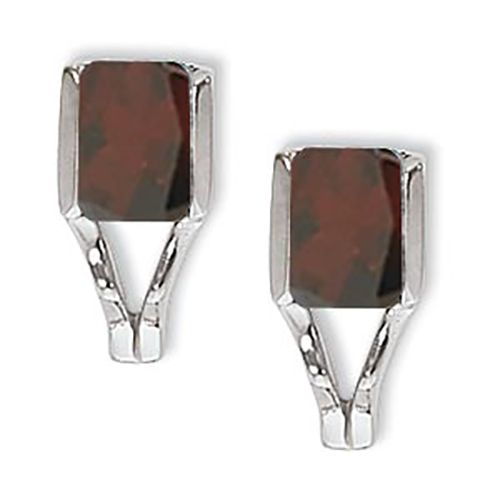 Concave Rectangle Garnet Earrings - Sterling Silver