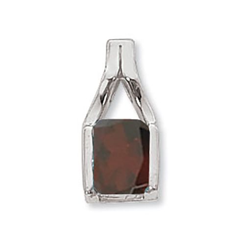 Concave Rectangle Garnet Pendant - 14K White Gold
