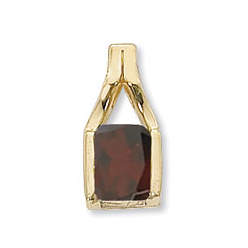 Concave Rectangle Garnet Pendant - 14K Yellow Gold
