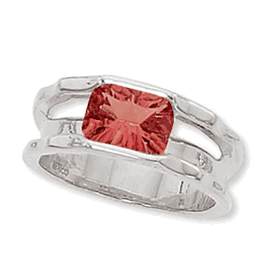 Concave Rectangle Garnet Ring - Sterling Silver Size 7