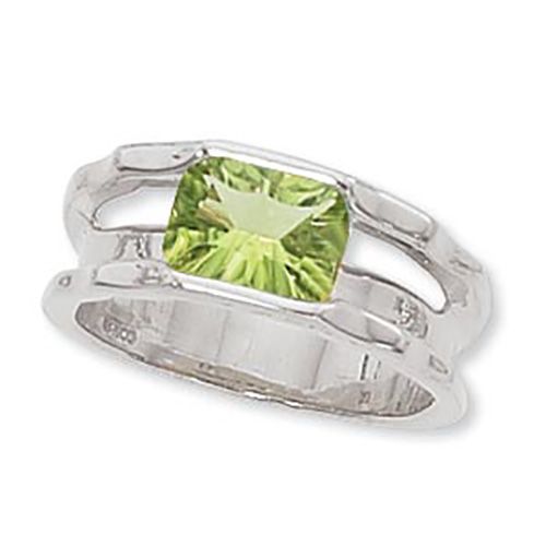 Concave Rectangle Peridot Ring - Sterling Silver Size 7